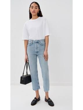 Agolde Women’s 27 Riley High Rise Straight Crop Jeans 26” Blue Relaxed Denim